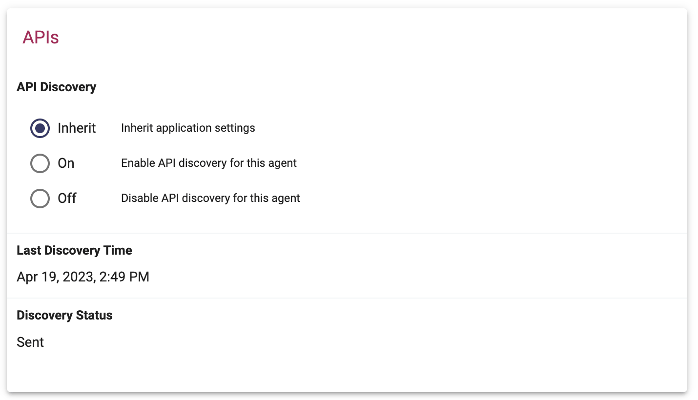 Screenshot of the API discovery summary card on the Agent details page