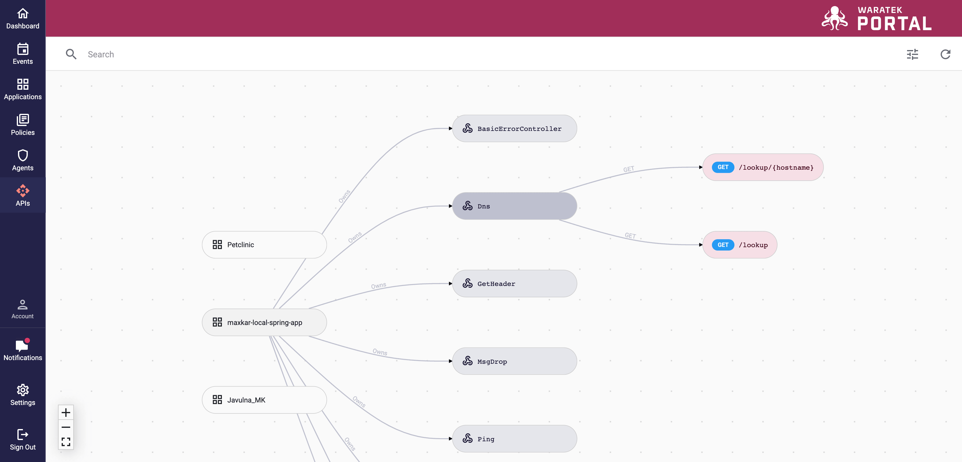 Screenshot of the new APIs page showing applications, controllers, and endpoints