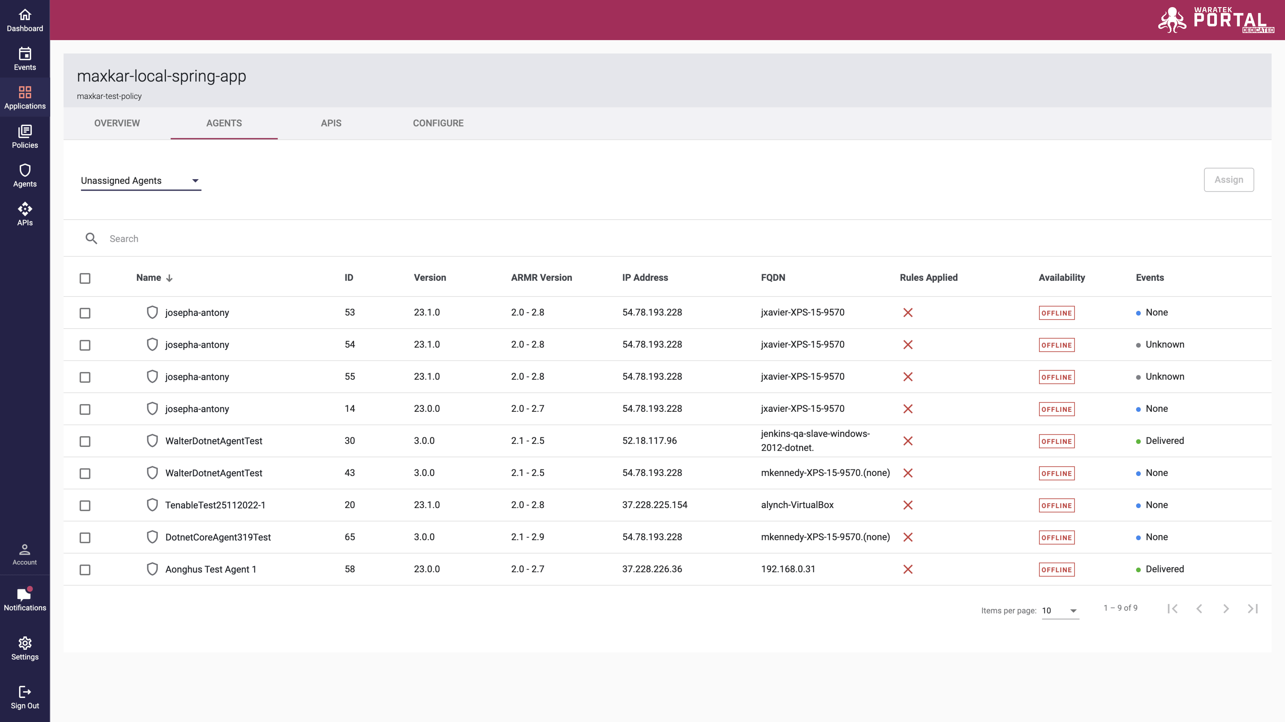 Screenshot of the Unassign an Agent button and confirmation modal