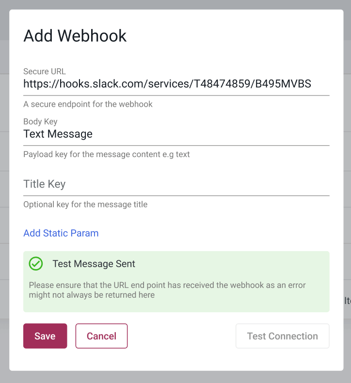 Screenshot of the Save button for creating a new Webhook in Event Storage settings