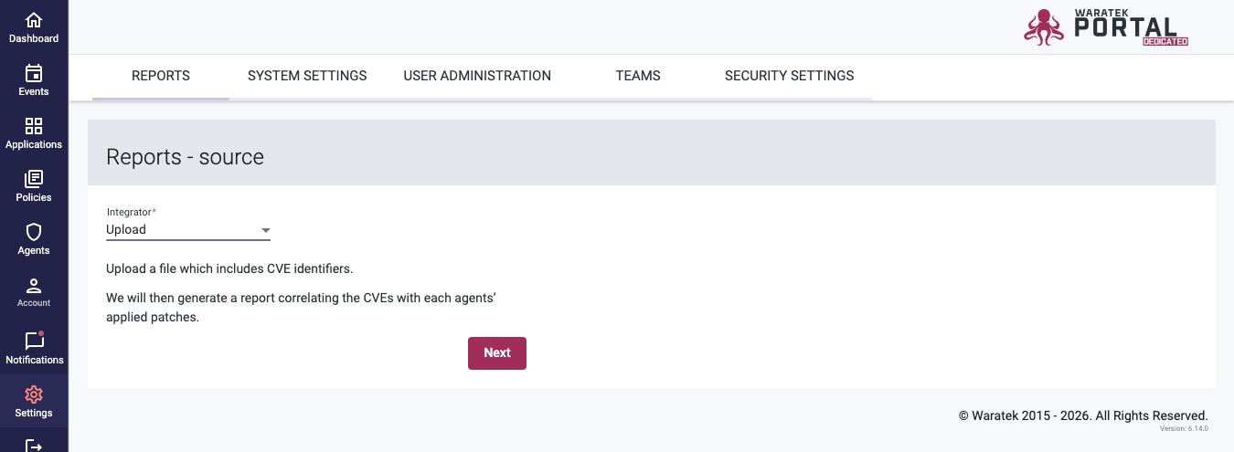 Screenshot of the CVE source file upload step in the Customer Vulnerability Report wizard