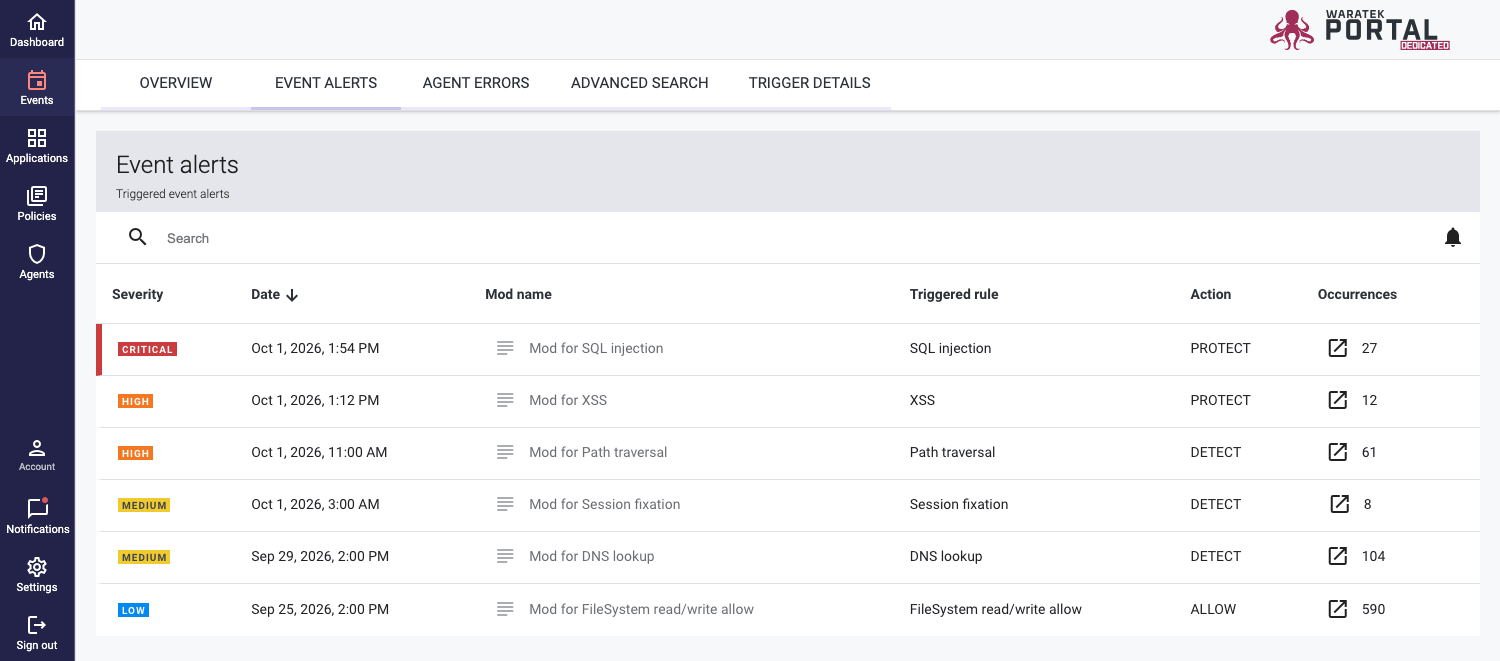 Screenshot of the Event Alerts notification settings page