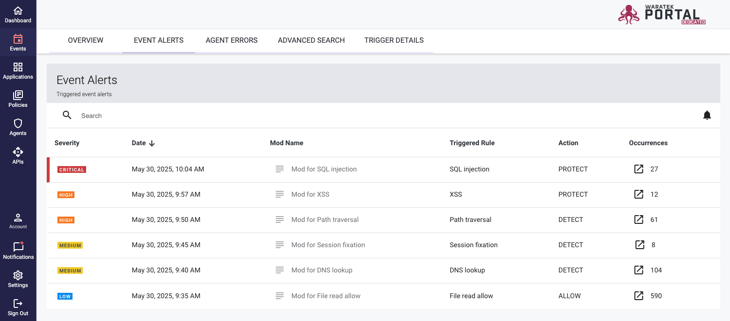Screenshot of the Event Alerts notification settings page