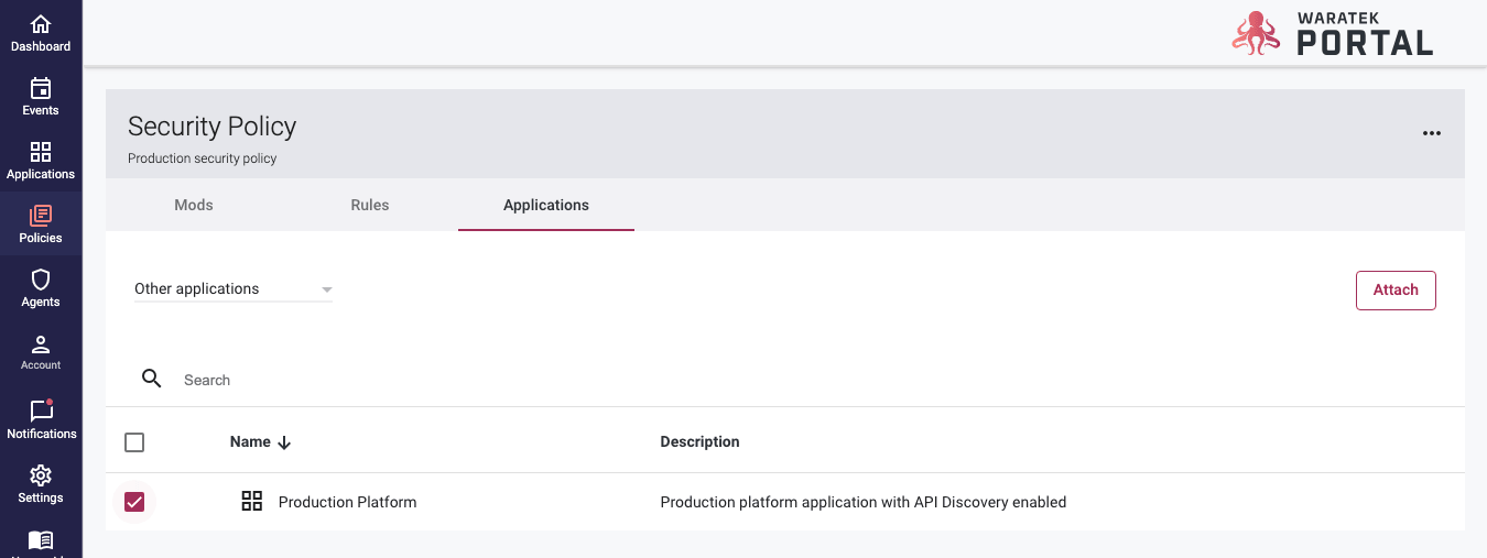 Screenshot of the Application View on the policy Applications tab with Other Applications selected in the dropdown