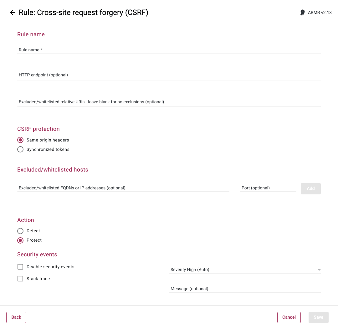 Screenshot of the Same-Origin Options settings in the CSRF Rules Wizard